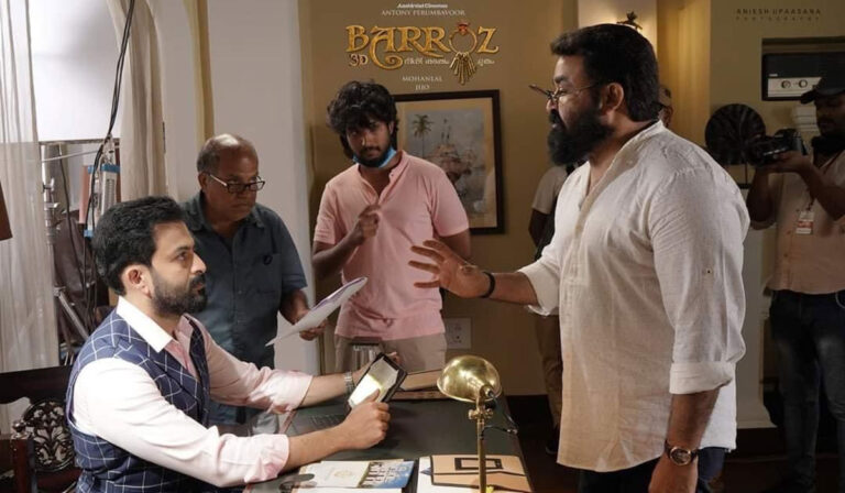 Prithviraj Joins Mohanlal’s ‘Barroz’ Shoot. Shares Set Picture.